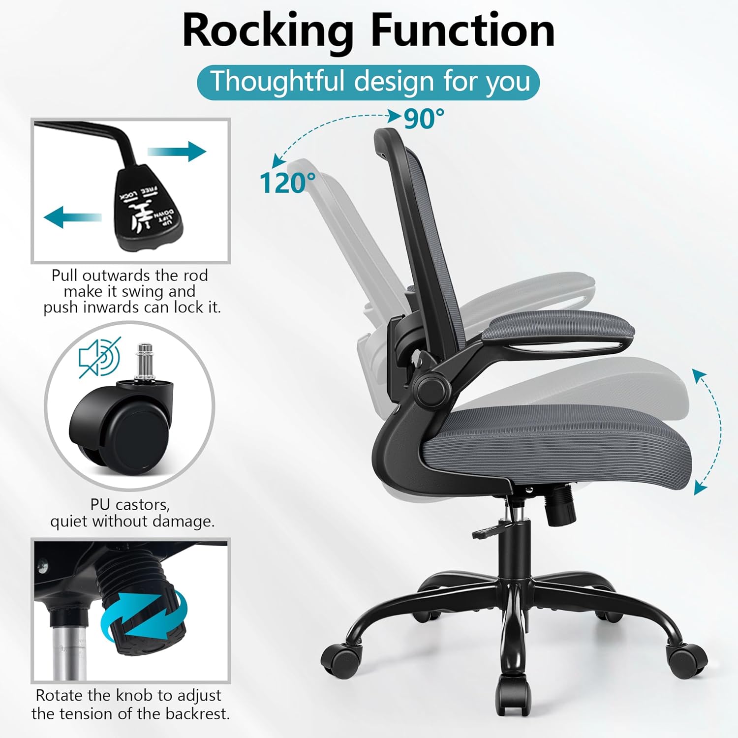 FelixKing Office Chair, Ergonomic Desk Chair Breathable Mesh Chairs Adjustable High Back Lumbar Support Flip-up Armrests, Executive Rolling Swivel Comfy Computer Chairs Home Office Dark Gray