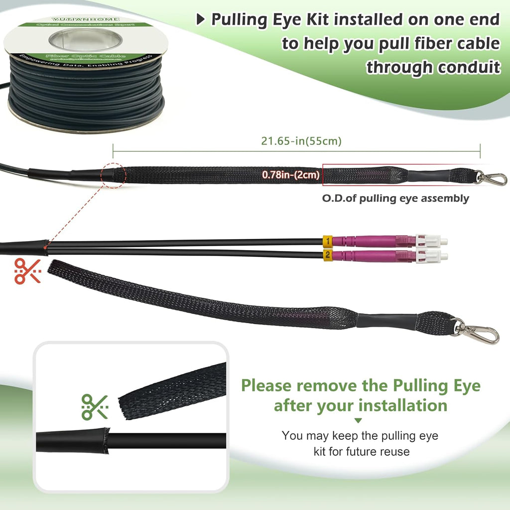 500ft/150m OD-5mm Industrial TPU OM4 Fiber LC to LC Outdoor Armored Fiber Patch Cable  Duplex Multimode Fiber Optic Cable  40G/100G  50/125  OM4 LC-LC with Pulling Eye Kit Installed on one end