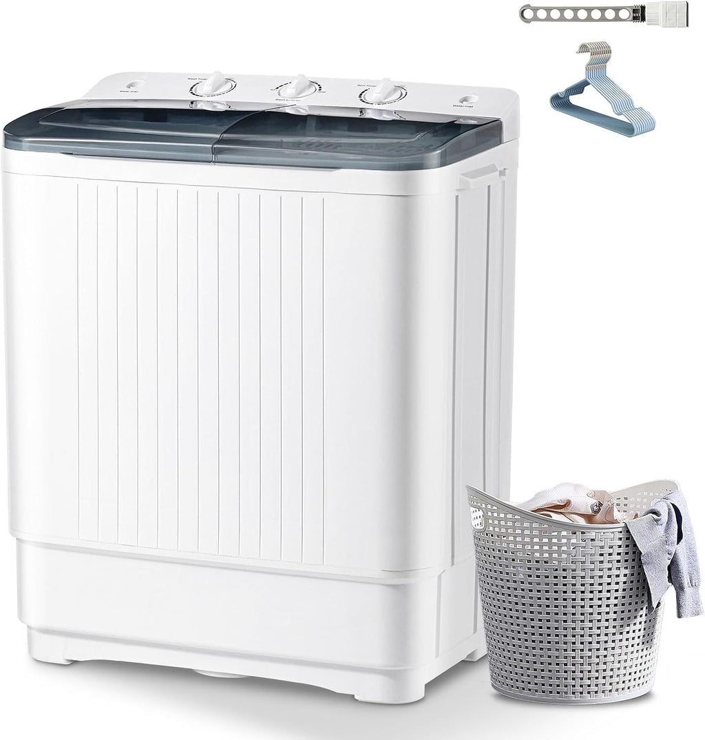 Sportpulse Portable Washing Machine with Time Control, Mini Twin Tub 32lbs Capacity Laundry, 20lbs Washer & 12lbs Spinner, ideal for Camping, Apartments, RV (Black, 32lbs)