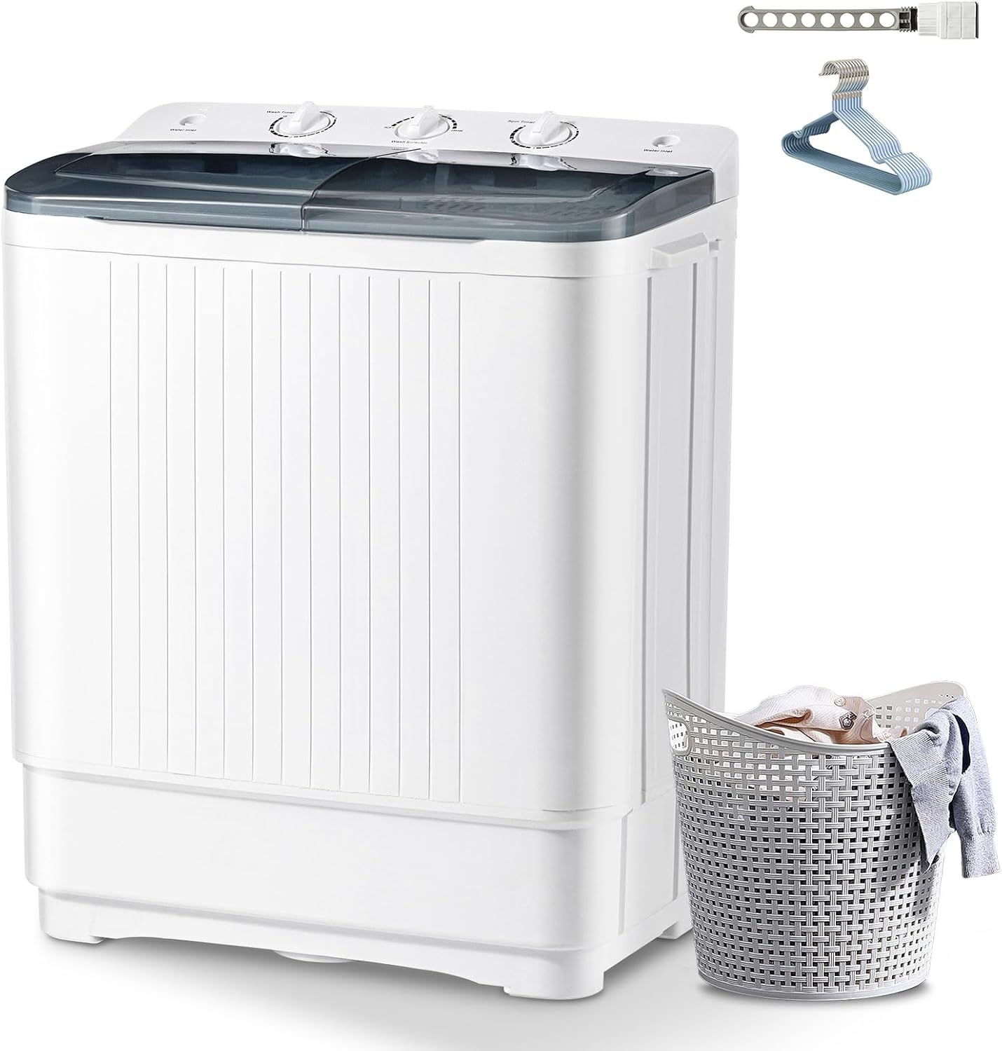 Sportpulse Portable Washing Machine with Time Control, Mini Twin Tub 32lbs Capacity Laundry, 20lbs Washer & 12lbs Spinner, ideal for Camping, Apartments, RV (Black, 32lbs)