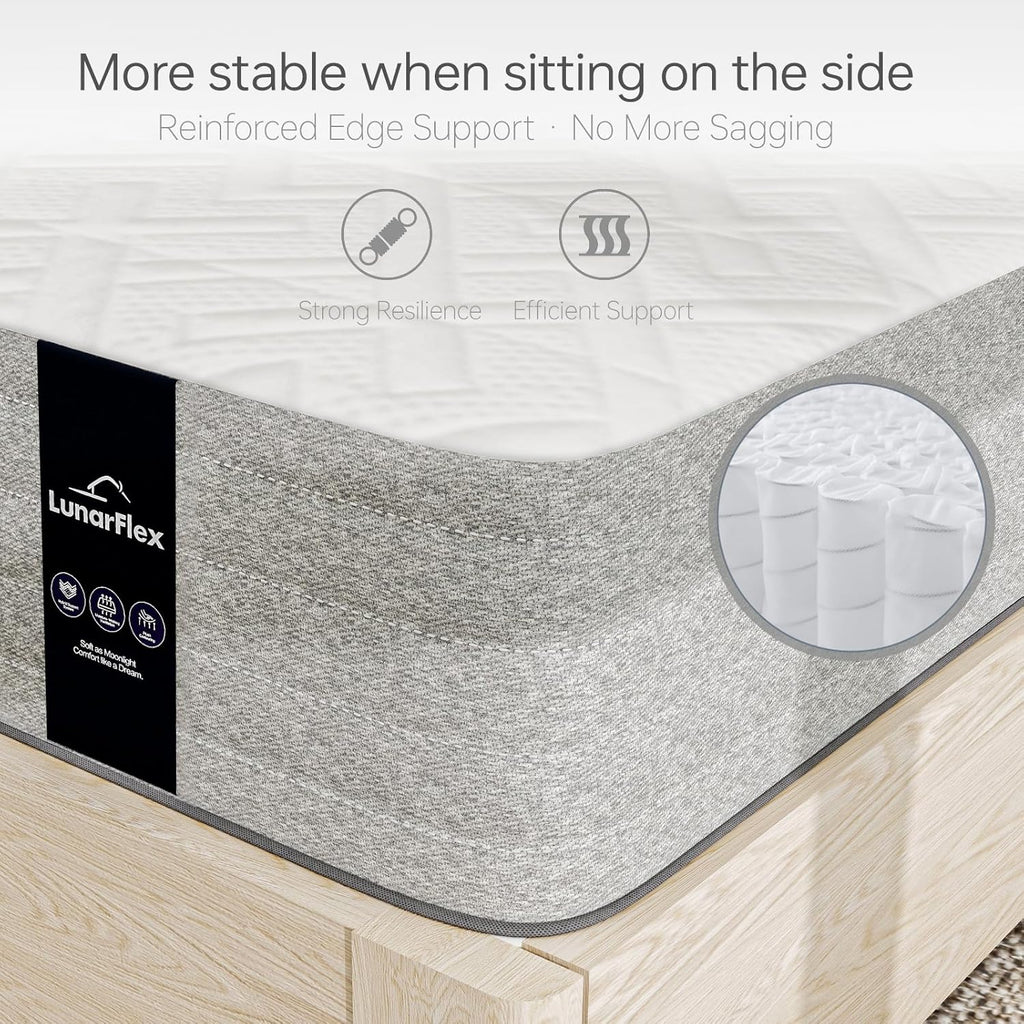 Lunarflex Twin Mattress, 10 Inch Hybrid Mattress in a Box, Fiberglass-Free Individual Pocket Spring & Breathable Foam Bed for Kids, Bunk Beds & Dorms, Medium Firm Support