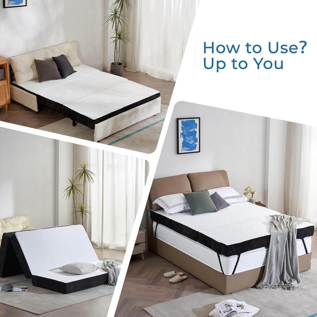 Odorless Foldable Mattress Queen Size 80" x 60" x 6", 6 Inch Folding Foam Mattress with Storage Bag, Fiberglass Free Trifold Memory Foam Mattress for RV, Guest Bed