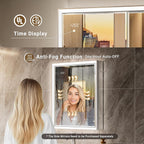 Beveled Lighted Medicine Cabinet with Mirror & Lights -20x26 Surface or Recessed Mirrored Medicine Cabinet with Outlet & Clock, Anti-Fog Dimmable LED Storage Cabinet, Built-in Sensor Light