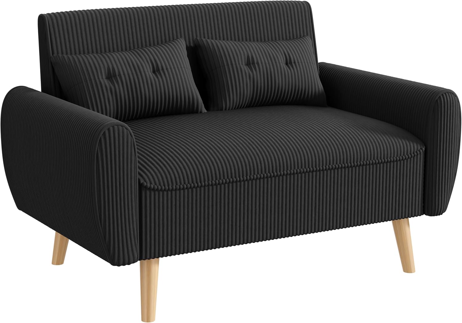 JAMFLY 47'' Small Loveseat Sofa, 2 Seat Compact Couch with Tapered Legs, Black Upholstered Furniture, Solid Wood Frame, Comfy Foam Cushion, Easy Assembly for Small Spaces