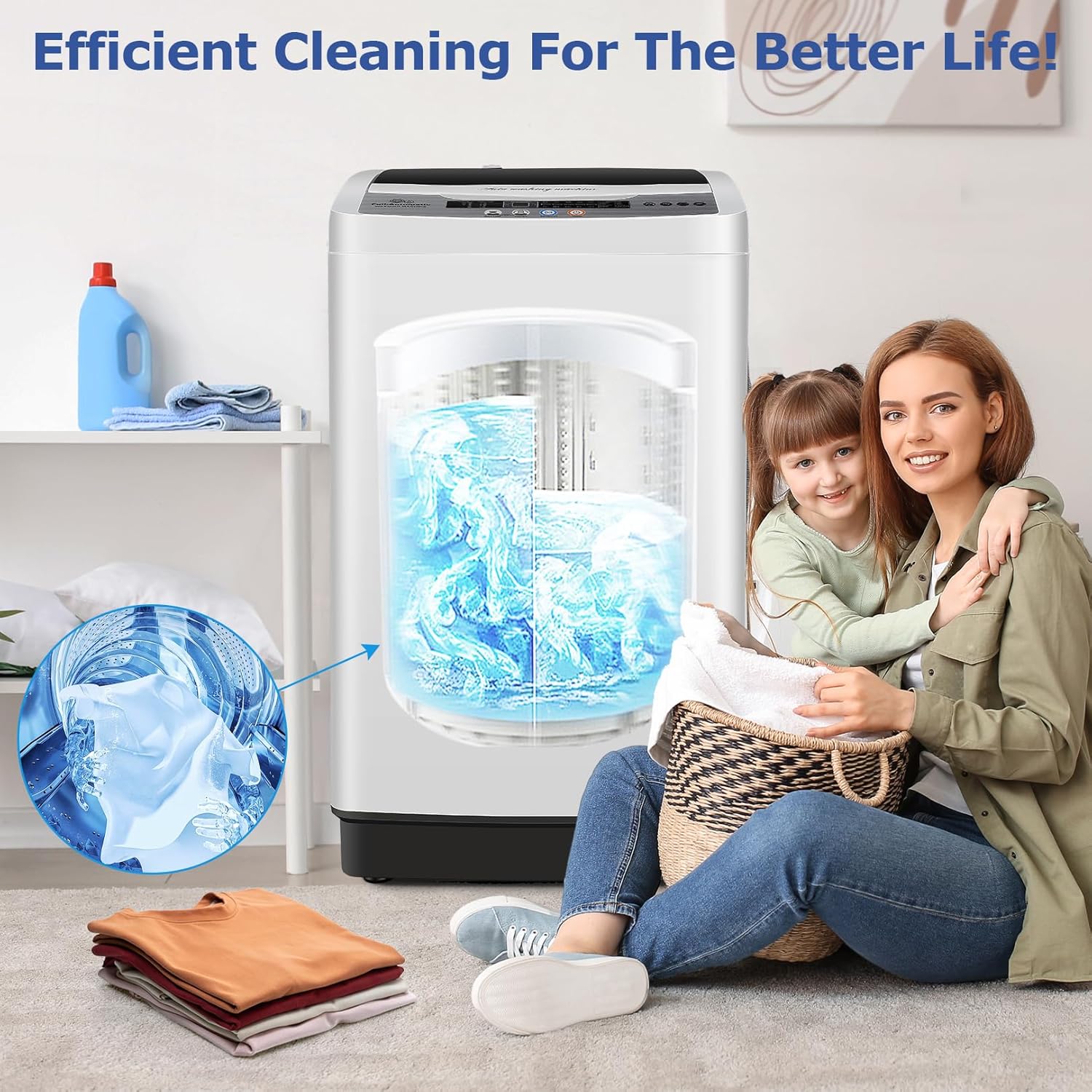 Nictemaw Portable Washing Machine, 20Lbs Capacity Full-Automatic Portable Washer, 2.8Cu.ft Washer and Dryer Combo with Drain Pump, LED Display, 10 Programs & 8 Water Levels for Apartment Dorm RV