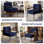 MAXYOYO Living Room Accent Chair, Modern Chair with Sturdy Metal Frame & Wood Armrests, Upholstered Reading Chair with Upholstered Cushion for Bedroom Balcony Porch, Navy