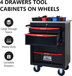 4-Drawer Rolling Tool Chest, Black & Red Modular Tool Box with Wheels, Heavy-Duty Rolling Tool Cabinet for Garage & Workshop Storage