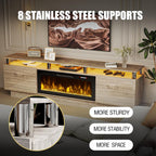 80" Modern Fireplace TV Stand with 36" Electric Fireplace for TVs Up to 90 inch, Luxury LED Light Entertainment Center with High Gloss Cabinet, TV Consoles for Living Room, Grey