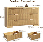 Fluted Dresser for Bedroom, 7 Drawer Dresser with Gold Handle, 54" Wide Chest of Drawers, Modern Wood Dressers Organizer for Bedroom, Liveroom, Entryway, Natural Oak