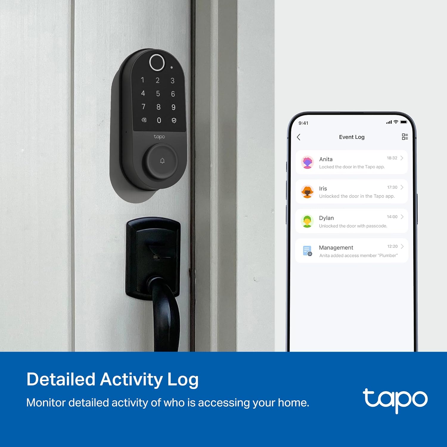 Tapo Smart Door Lock  Deadbolt | Keyless Entry  Fingerprint Recognition  Touchscreen Keypad & in-App Monitoring with Scheduled Access|1-Year Rechargeable Battery |BHMA Grade 2 | DL110