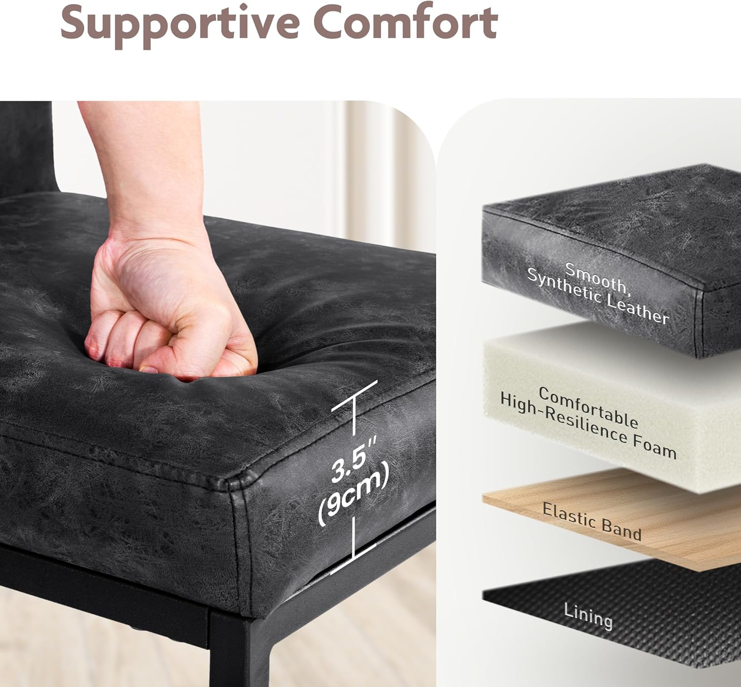 ALPHA HOME 24 Inch Bar Stools, Kitchen Counter Stools with Backs, Black Bar Stools Set of 4, PU Leather Barstools, Kitchen Stools with Back&Upholstered Footrest, Sturdy Chromed Metal Steel Frame