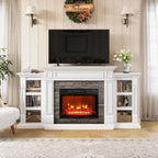 LGHM 72" Electric Fireplace with Mantel, Fireplace TV Stand for TVs Up to 80 Inch, Modern Entertainment Center with Storage, Fireplace Heater Insert with Realistic 3D Flame for Living Room, Bedroom