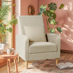 COLAMY Sherpa Upholstered Accent Chair Armchair with Pillow, Fabric Reading Living Room Side Chair,Single Sofa with Lounge Seat and Wood Legs, Cream