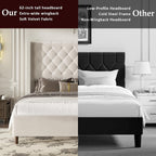 King Size Bed Frame, Upholstered Platform Bed with 62" Tall Wingback Headboard, Velvet Modern Luxury Design, No Box Spring Needed, Easy Assembly, Noise Free, Beige