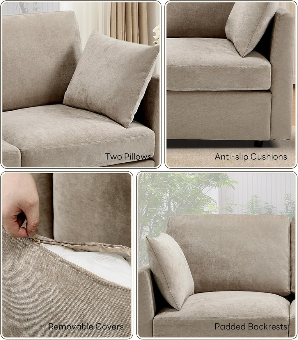 Sectional Cloud Couch for Living Room, Spring Cushion Seating, L Shaped Convertible Modular Sofa with Ottoman, Khaki | Convertible, Balanced Comfort, Soft-Strong Chenille, Apartment-Friendly
