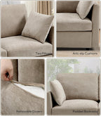 Sectional Cloud Couch for Living Room, Spring Cushion Seating, L Shaped Convertible Modular Sofa with Ottoman, Khaki | Convertible, Balanced Comfort, Soft-Strong Chenille, Apartment-Friendly