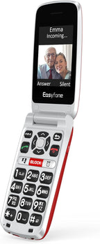 Easyfone Prime-A1 Pro Unlocked 4G Flip Cell Phone for Seniors | Easy-to-Use | Big Buttons | Clear Sound | SOS & Block Button | Photo Speed Dial | SIM Card Included and Charging Dock (Red)