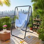 Hammock Chair with Stand,Heavy-Duty Hammock Stand with Large Indoor Swing,MAX Load 500 LBS,Hanging Chair with Stand for Indoor Outdoor,Swing Chair with 2 Cushions Included(Blue)