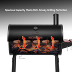 Royal Gourmet CC1830V 30 Barrel Charcoal Grill with Wood-Painted Side Front Table, 627 Square Inches Cooking Space, for Outdoor Backyard, Patio and Parties, Black