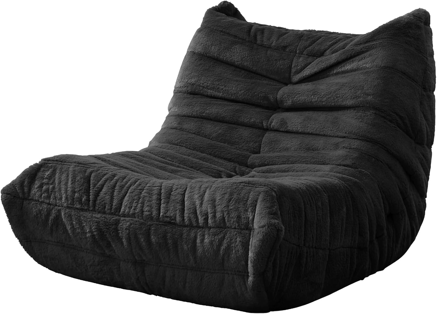 Hobestluk Bean Bag Chair with Memory Foam Ultra Soft Faux Fur Fabric Ergonomic Design Small Bean Bag Couch Beanbag Chair for Living Room Bedroom Playroom(Black Plush Medium)