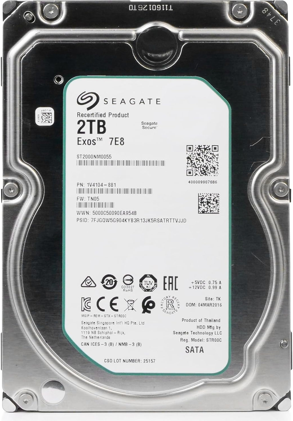 Seagate ST2000NM0055 Enterprise Capacity 3.5'' HDD 2TB 7200 RPM 512n SATA 6Gb/s 128MB Cache Internal Hard Drive (Renewed)