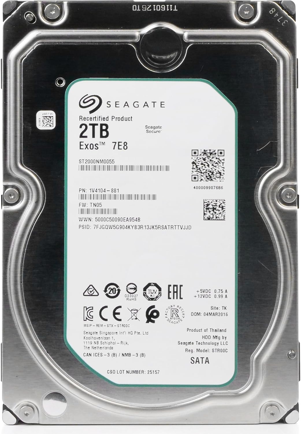 Seagate ST2000NM0055 Enterprise Capacity 3.5'' HDD 2TB 7200 RPM 512n SATA 6Gb/s 128MB Cache Internal Hard Drive (Renewed)
