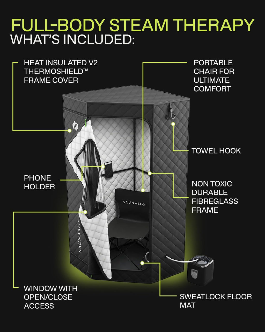 SAUNABOX® SmartSteam Kit Pro | Personal Steam Sauna for Home Use | Portable Sauna Tent with Chair  Mat & Case | Full-Body Steam Therapy for Relaxation  Detox & Recovery