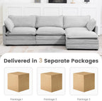 ROWHY Oversized Modular Sectional Sofa with Movable Ottoman, 112 Inch 4 Seat Modern Corduroy Sofa Set, Convertible L Shaped Couch for Living Room and Office, Light Grey