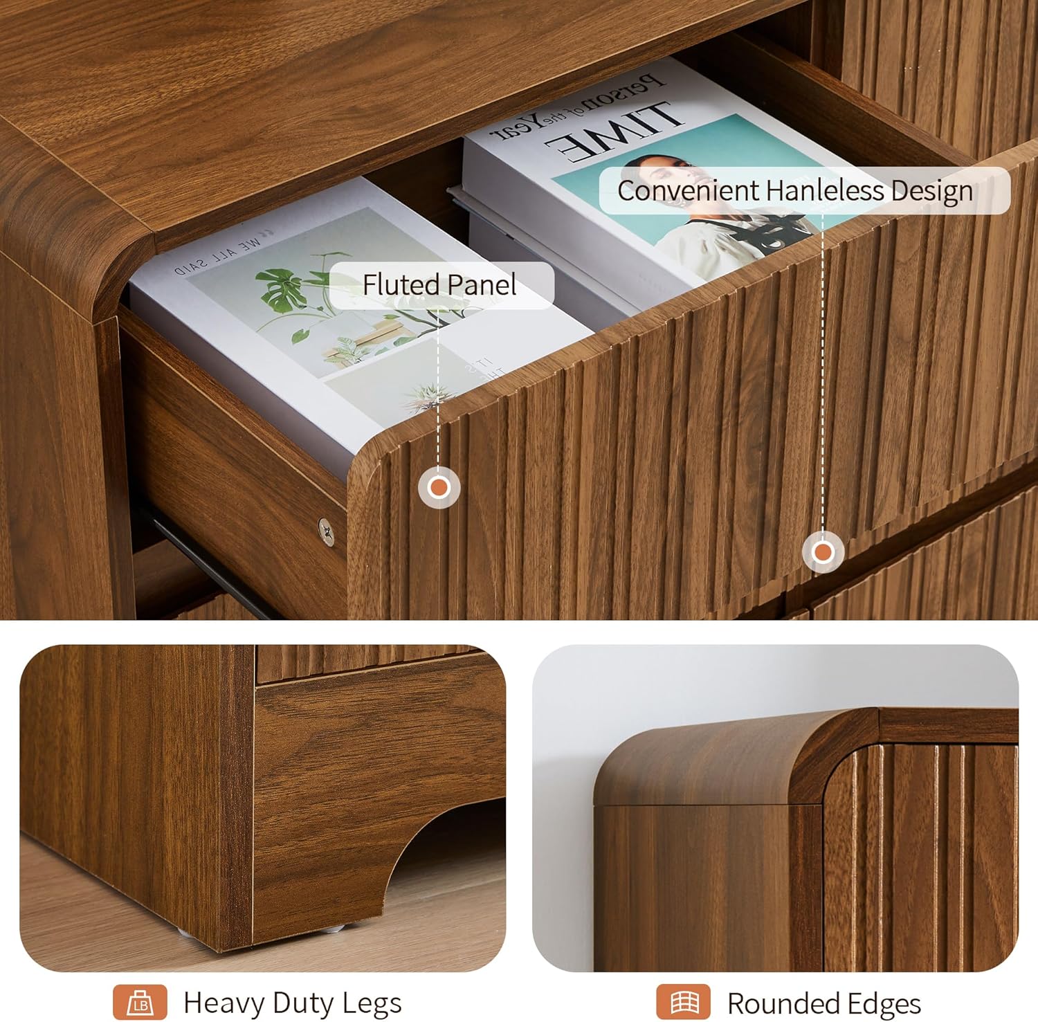 MERRYBERRY Fluted Dresser for Bedroom with 9 Drawers,63" Wide Modern Chest of Drawers with Curved Profile & Deep Drawer,Large Wood TV Dresser for Bedroom Living Room