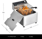 Commercial Deep Fryer with Basket, 1700w 11.6Qt 0.6mm Thickened Stainless Steel Countertop Electric Fryer for Home and Commercial Use, Oil Fryer with Double Overheat Protection