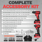 Cordless Drill & Impact Driver: DEKOPRO 20V Brushless Power Drill and 20V Brushless Impact Driver Set, Power Tool Set with 2x2.0Ah Batteries, Charger, Bag & 52xAccessories-Red