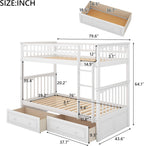 Merax Twin Over Twin Bunk Bed with 2 Storage Drawers and Ladder, Can be Devided into 2 Beds, No Spring Box Needed, White