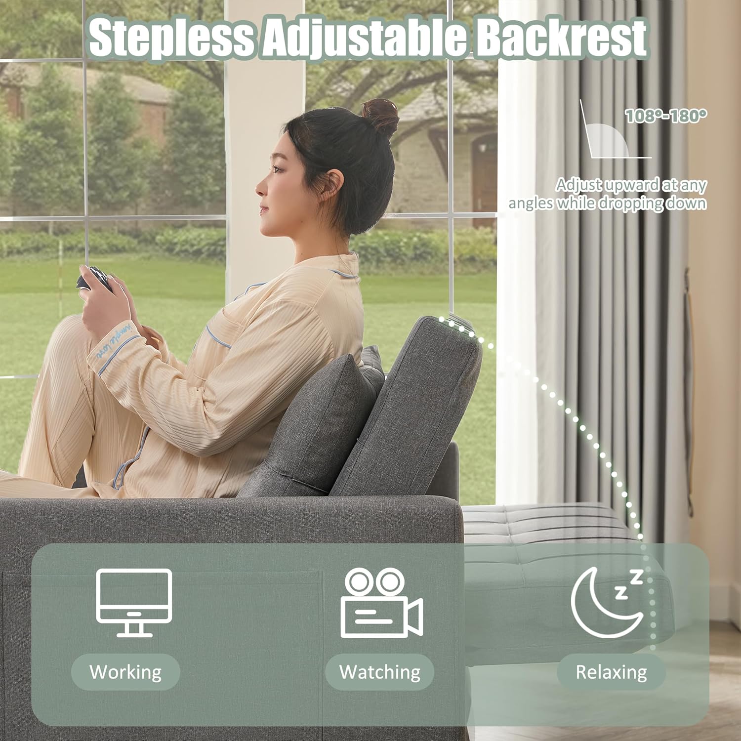 52" Sleeper Sofa with Pull-Out Bed, 3-in-1 Convertible Sofa Bed, Set of Loveseat with Stepless Adjustable Backrest and Side Pocket, for Living Room Dorm Apartment, Linen, Light Gray