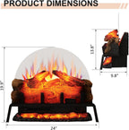 PuraFlame 24" Free Standing Electric Fireplace Log Set Insert, 750W/1500W Heater, 6 Flame Colors with 5 Brightness, Crackling Sound, Remote Control