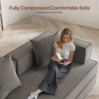 4-in-1 Convertible Sofa Bed, 82“ Compression Sofa with Chenille Fabric Pull Out Sleeper Sofa with 2 Pillows & 4 Side Pockets for Living Room Bedroom Apartment, No Assembly Required, Dark Grey