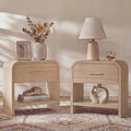 Night Stand Set of 2 Unique Curved Profile FSC-Certified Wooden Board 1-Drawer and 1 Storage Shelf Nightstand 24" H Metal Handle Modern Bedside Table Side Table End Table for Bedroom