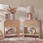 Night Stand Set of 2 Unique Curved Profile FSC-Certified Wooden Board 1-Drawer and 1 Storage Shelf Nightstand 24" H Metal Handle Modern Bedside Table Side Table End Table for Bedroom