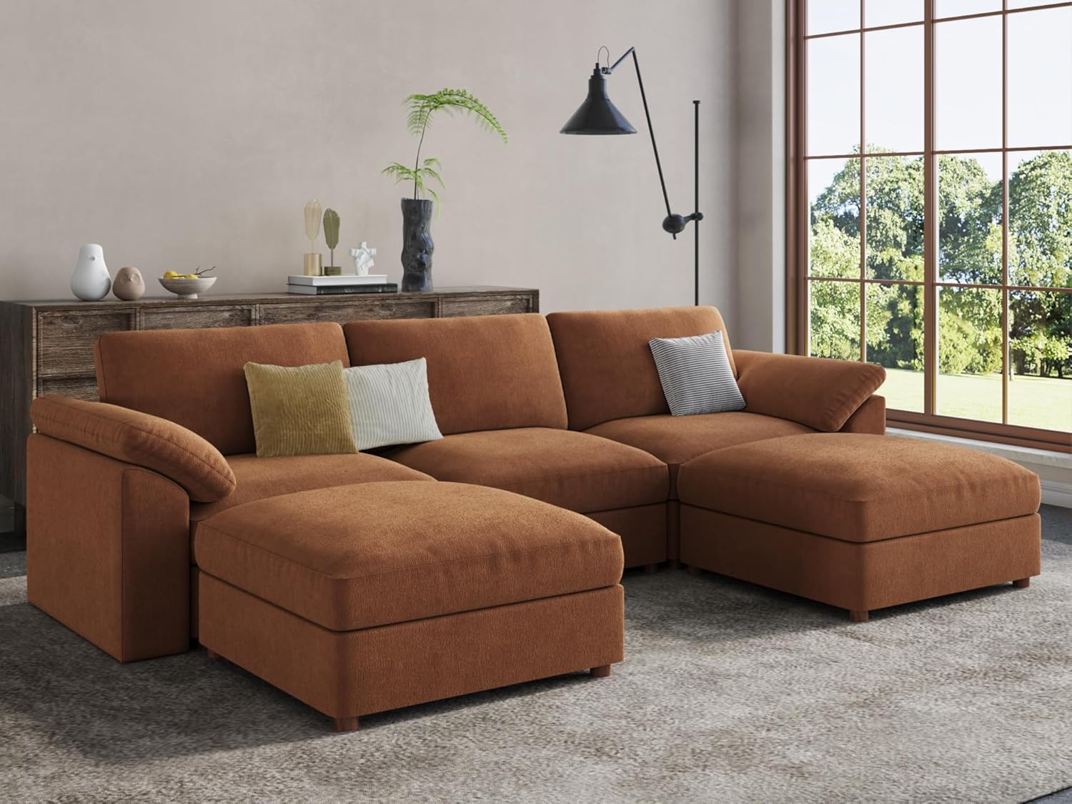 EASE MOOSE Brown Sectional Modular Sofa,Comfty U Shape Sectional FSC Certified Modern Deep Seat Couch,Brown Modular Cloud Couch,Removable and Washable
