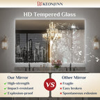 Keonjinn 60" x 36: Lighted Bathroom Mirror, Large LED Backlit Miroor, 3 Colors Lights Warm/Natural/White, HD Tempered Glass, Safe Anti-Fog, Dimmable, Oversinzed LED Bathroom Mirrors