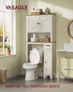 VASAGLE LIRY Collection - Over-the-Toilet Storage Cabinet, 31.3-Inch Wide Farmhouse Bathroom Organizer, Barn Doors, Toilet Paper Holder, Adjustable Shelves, Space-Saving, Rustic White UBTS027WJ01S