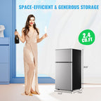 DEMULLER Mini Fridge with Freezer, 45L Personal Refrigerator Only for One Person Use, Silver Tiny Small Size Refrigerator with 7 Level Adjustable Temperature and Double Door