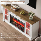 Farmhouse Fireplace TV Stand Up to 80" TVs, 70" Modern Highboy Entertainment Center with 36" Electric Fireplace & LED Lights, Media Console with Adjustable Shelves for Living Room, Antique White