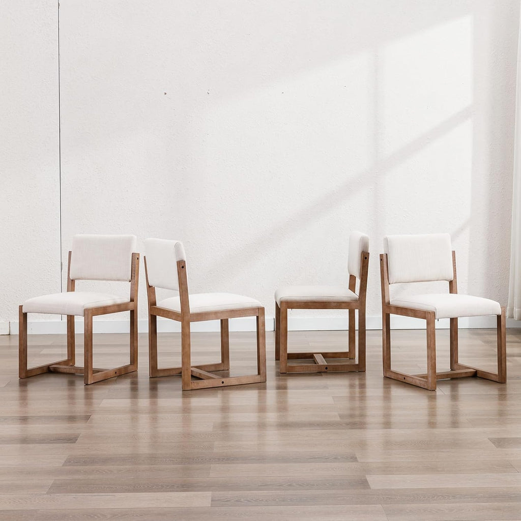 DUOMAY Upholstered Dining Chairs Set of 2, Mid-Century Modern Dining Room Chairs, Linen Fabric Kitchen Side Chairs with Wood Legs, Beige