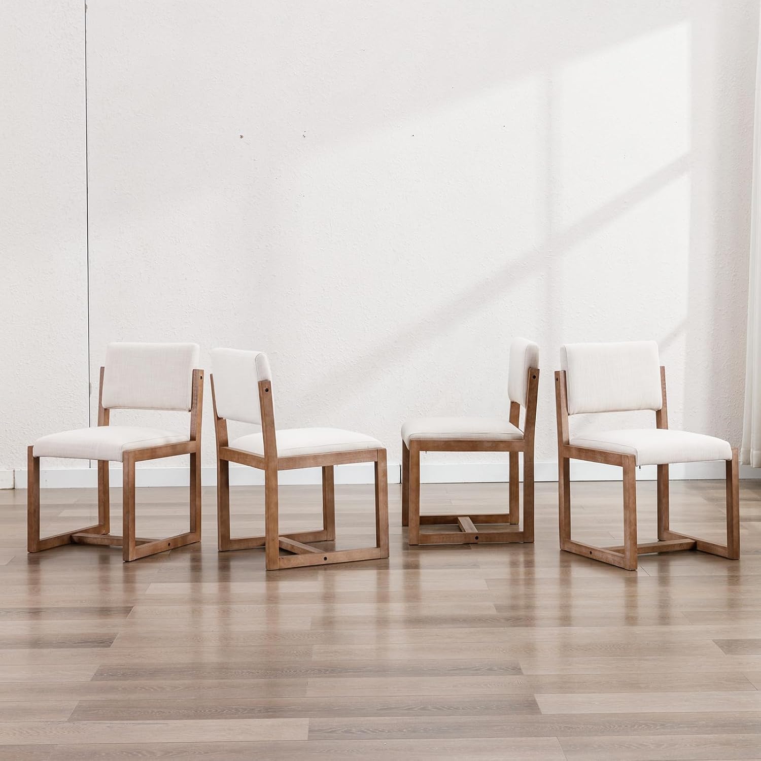 DUOMAY Upholstered Dining Chairs Set of 2, Mid-Century Modern Dining Room Chairs, Linen Fabric Kitchen Side Chairs with Wood Legs, Beige