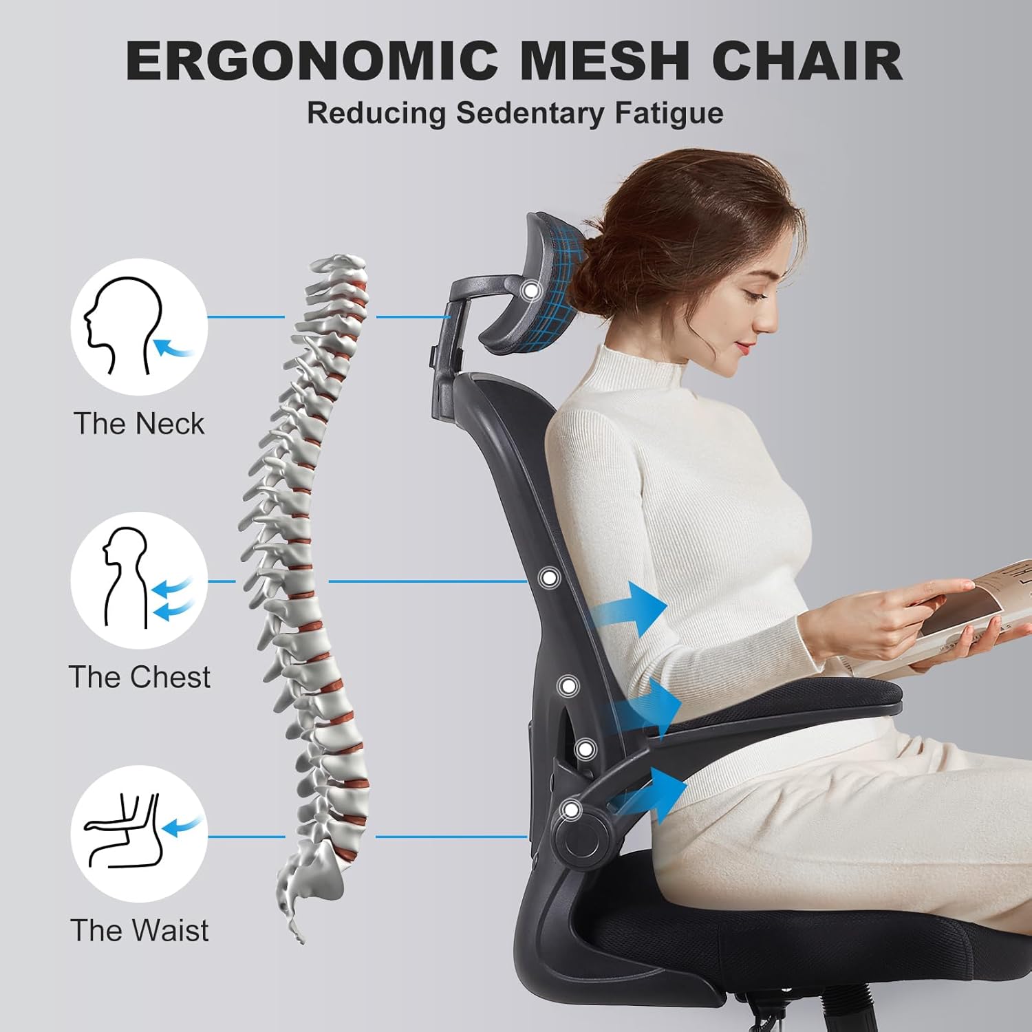 8 Pack Ergonomic Office Chair with 3D Adjustable Headrest, Mesh Home Office Desk Chairs with Lumbar Support & Flip-Up Armrests for Office, Home and Conference Room(8 Pack)