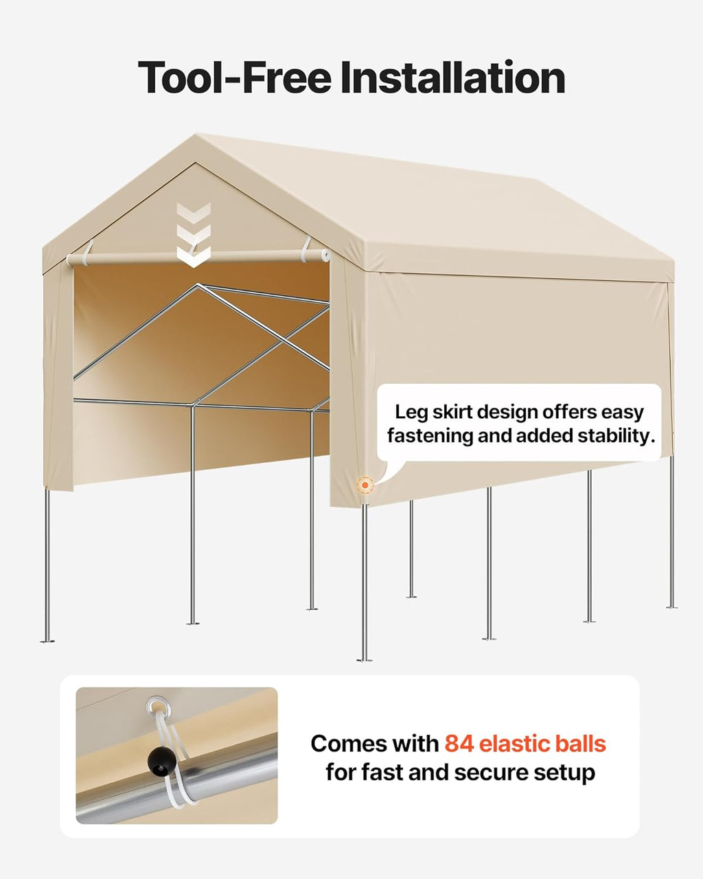 VEVOR Carport Replacement Canopy Cover, 10 x 20 ft Potable Garage Tent Top Tarp with Sidewalls, UV-Resistant & Waterproof, Heavy Duty Car Shelter Tarp with Ball Buggees, Beige, Frame Not Included