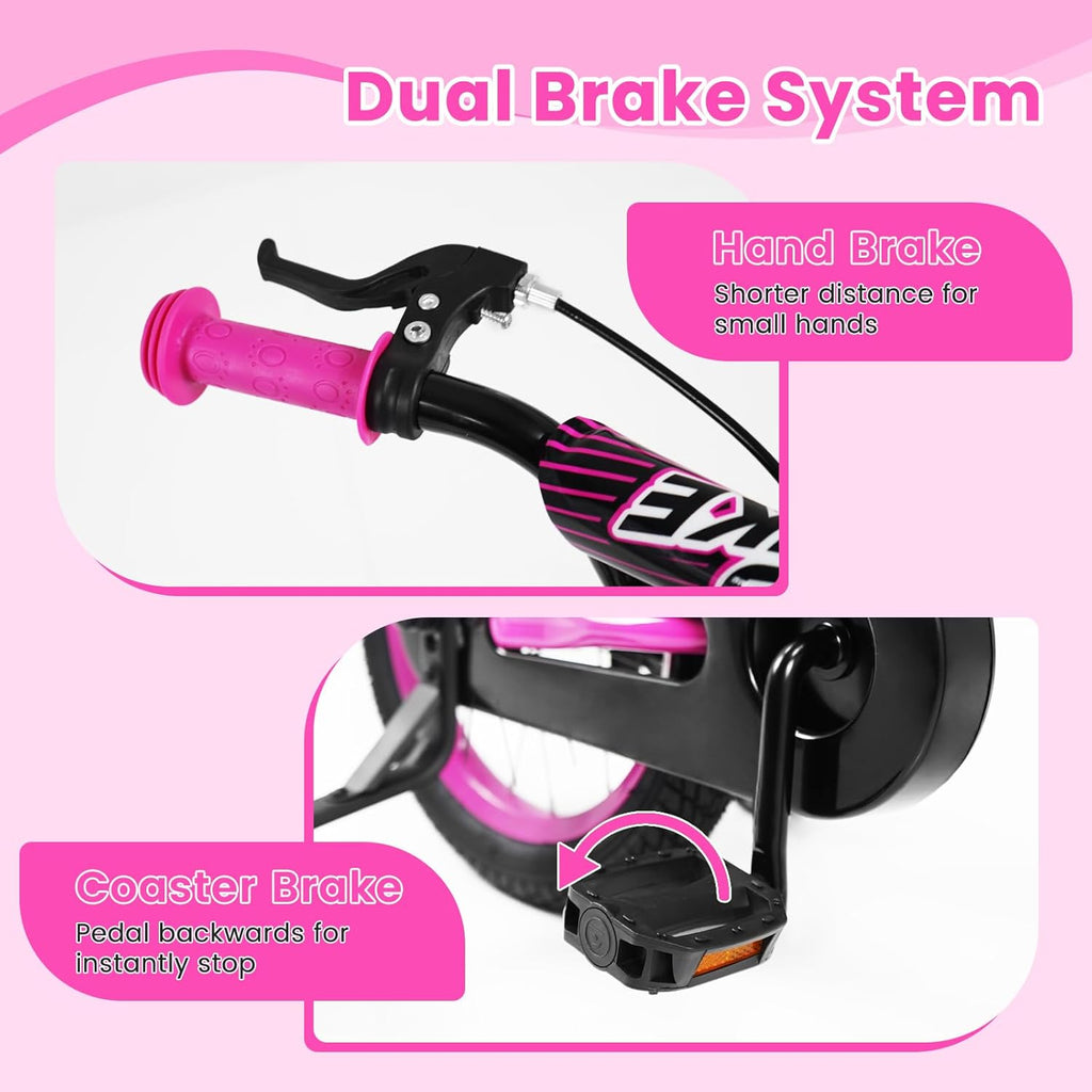 Olakids Kids Bike, 12 14 16 18 Inch BMX Style Toddlers Bike with Training Wheels Adjustable Seat Handlebar Coaster Brake Handbrake Safety Bell, Children's Bicycle for Boys Girls