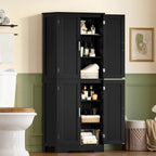 TEENFON 67” Storage Cabinet, Kitchen Pantry Cabinet with 4 Doors and 2 Adjustable Shelves, Cupboard, Tall Bathroom Cabinets for Living Room, Kitchen, Bathroom, Black