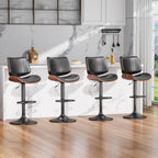 Swivel Bar Stools Set of 3, Adjustable Bentwood Barstools for Kitchen Counter, Modern PU Leather Upholstered Bar Chair with Back and Footrest, for Kitchen Island, Bar, Dining Room, Black