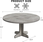IDEALHOUSE Round Dining Table for 4, 47 Inches Dining Room Table with Wooden Base, Circle Kitchen Dinner Table for Dining Room, Kitchen, Living Room (Table Only), Grey